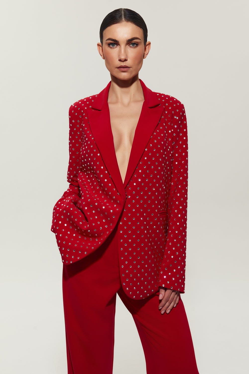 Red suit with jacket with crystals