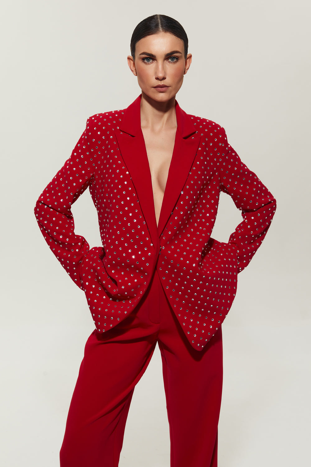 Red suit with jacket with crystals