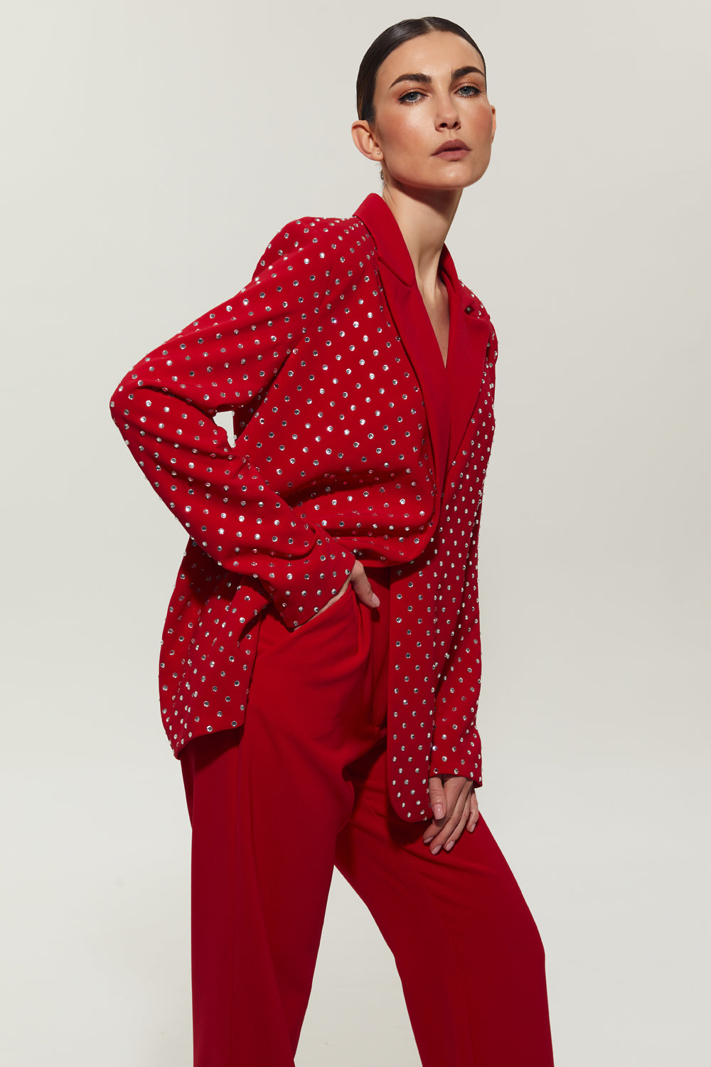 Red suit with jacket with crystals